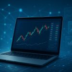 Laptop displaying financial graphs and charts related to trading